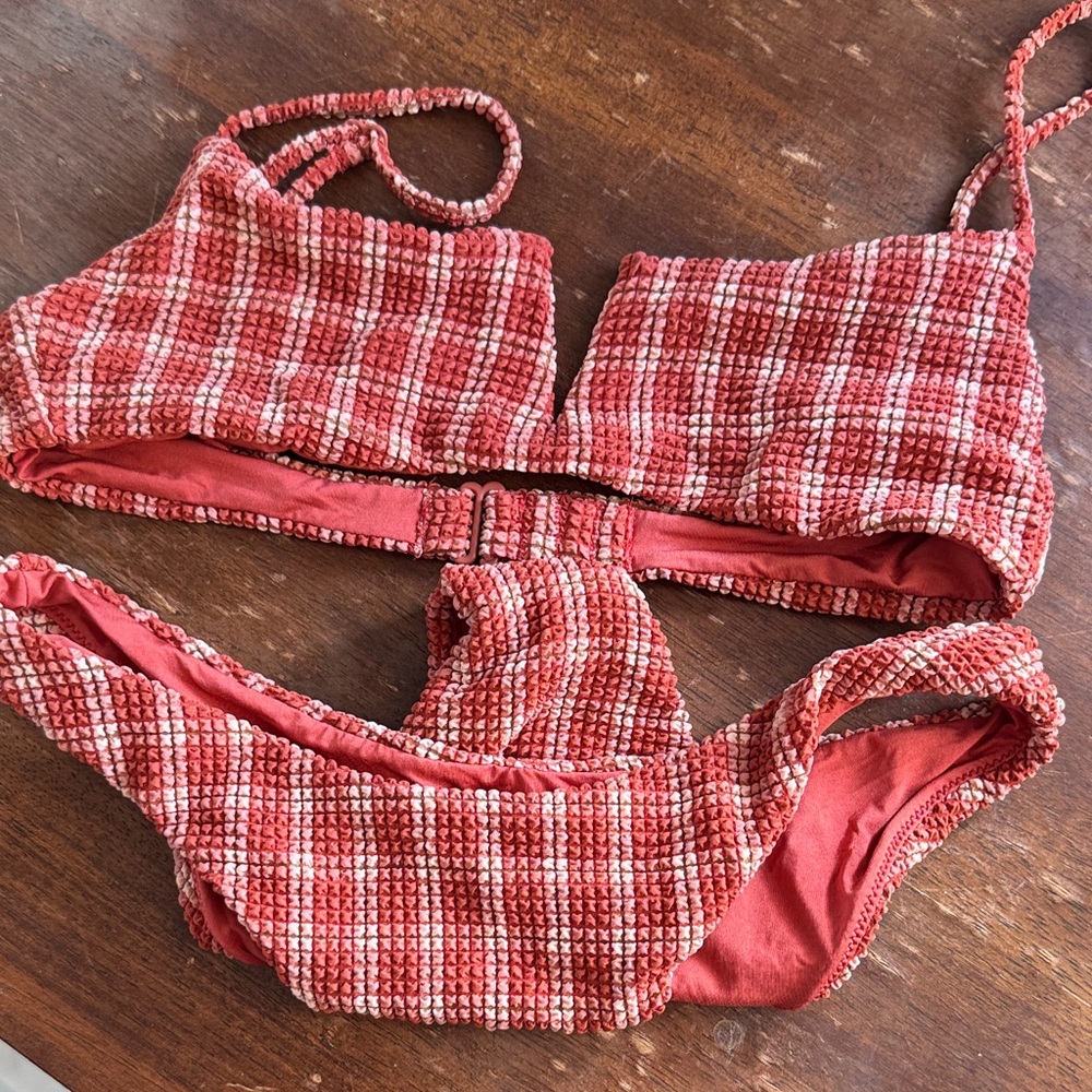 RVCA Red and White Textured Bikini